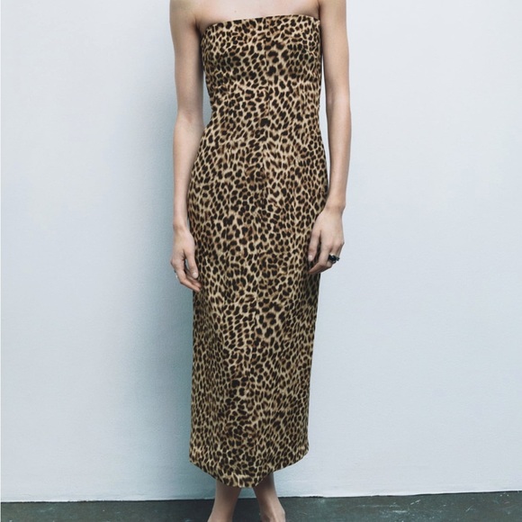 Zara - Leopard print strapless Midi dress with straight neckline - Brand NEW - Picture 2 of 6